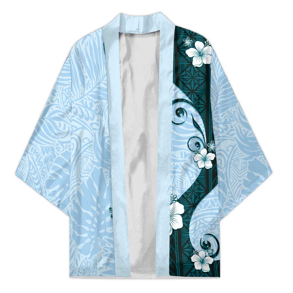 Polynesia Hibiscus Kimono Sky Blue Curve Motif - Polynesian Pride