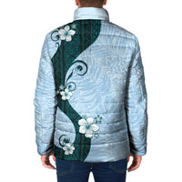 Polynesia Hibiscus Padded Jacket Sky Blue Curve Motif - Polynesian Pride