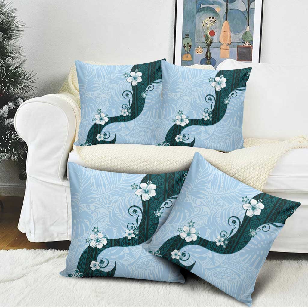 Polynesia Hibiscus Pillow Cover Sky Blue Curve Motif - Polynesian Pride