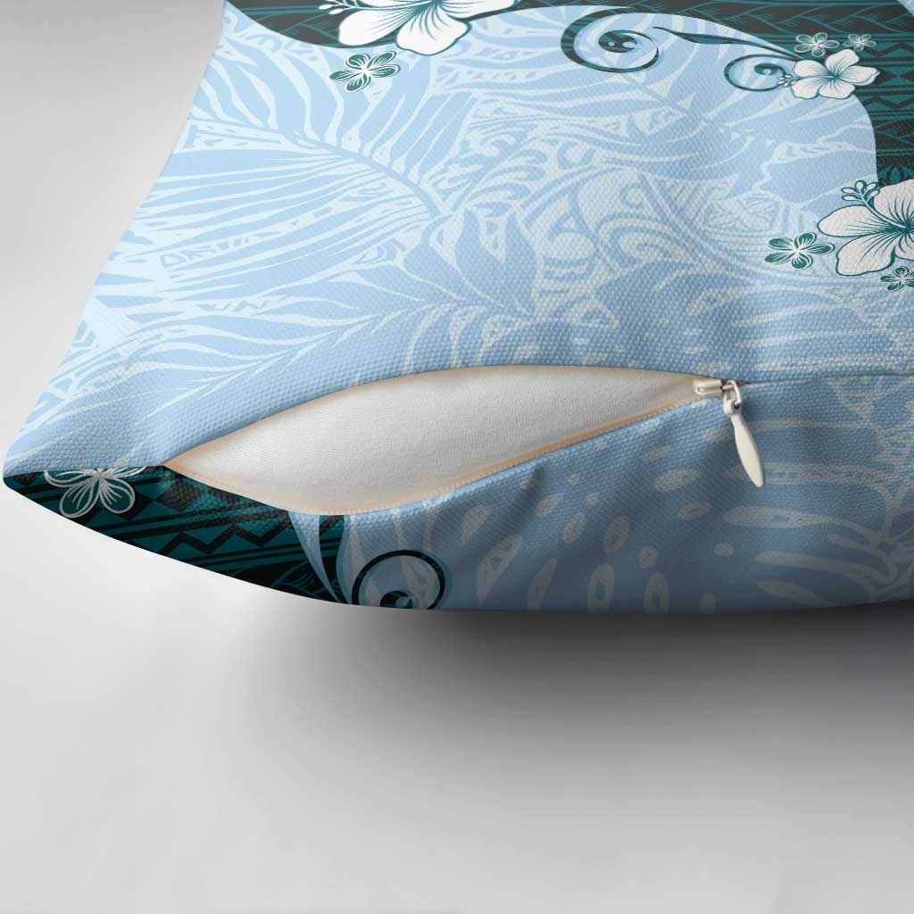 Polynesia Hibiscus Pillow Cover Sky Blue Curve Motif - Polynesian Pride