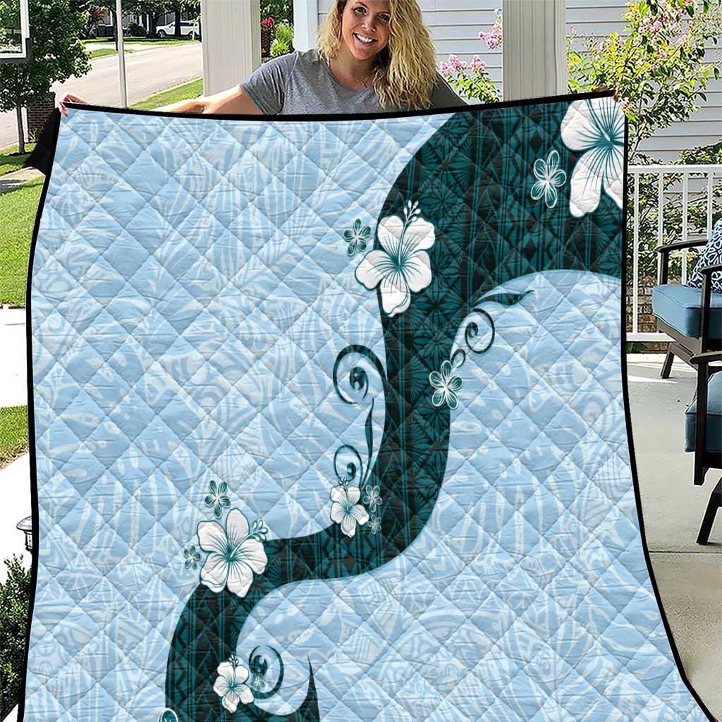 Polynesia Hibiscus Quilt Sky Blue Curve Motif LT05 Blue - Polynesian Pride