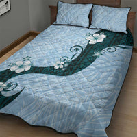 Polynesia Hibiscus Quilt Bed Set Sky Blue Curve Motif - Polynesian Pride
