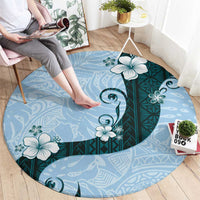 Polynesia Hibiscus Round Carpet Sky Blue Curve Motif - Polynesian Pride