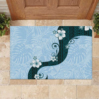 Polynesia Hibiscus Rubber Doormat Sky Blue Curve Motif - Polynesian Pride