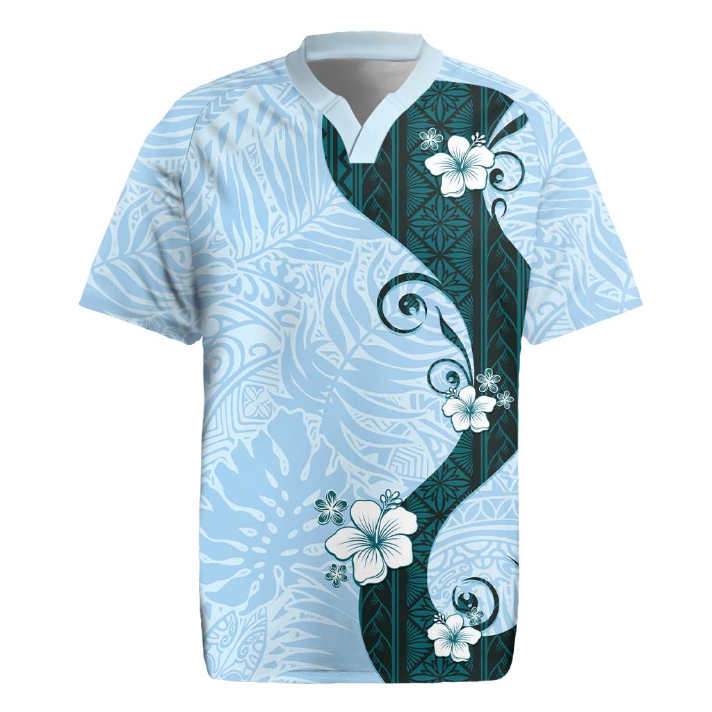 Polynesia Hibiscus Rugby Jersey Sky Blue Curve Motif - Polynesian Pride
