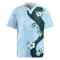 Polynesia Hibiscus Rugby Jersey Sky Blue Curve Motif - Polynesian Pride
