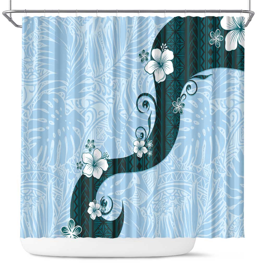 Polynesia Hibiscus Shower Curtain Sky Blue Curve Motif LT05 Blue - Polynesian Pride
