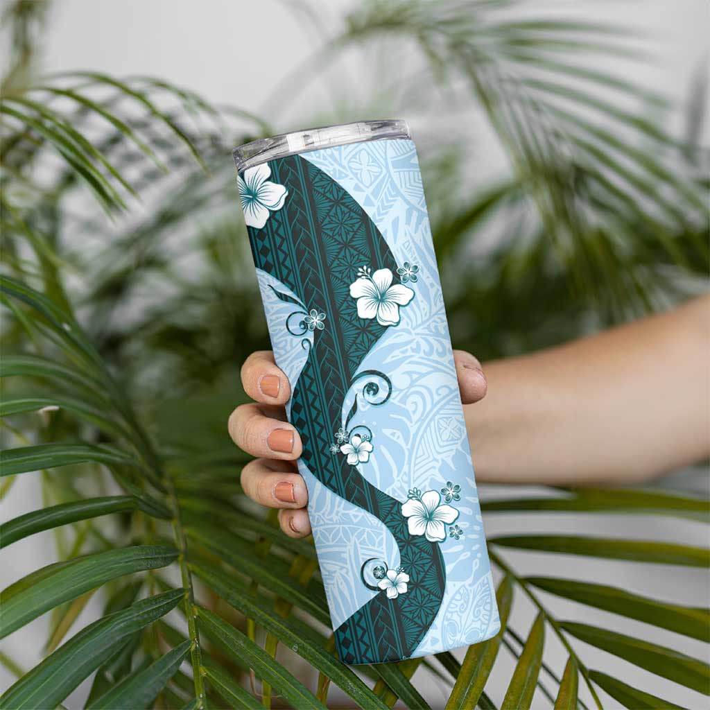 Polynesia Hibiscus Skinny Tumbler Sky Blue Curve Motif - Polynesian Pride