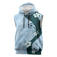 Polynesia Hibiscus Sleeveless Hoodie Sky Blue Curve Motif - Polynesian Pride