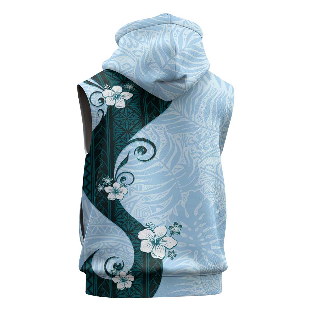 Polynesia Hibiscus Sleeveless Hoodie Sky Blue Curve Motif - Polynesian Pride