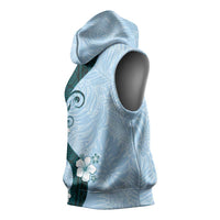 Polynesia Hibiscus Sleeveless Hoodie Sky Blue Curve Motif - Polynesian Pride