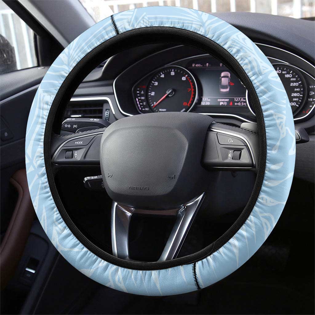 Polynesia Hibiscus Steering Wheel Cover Sky Blue Curve Motif - Polynesian Pride