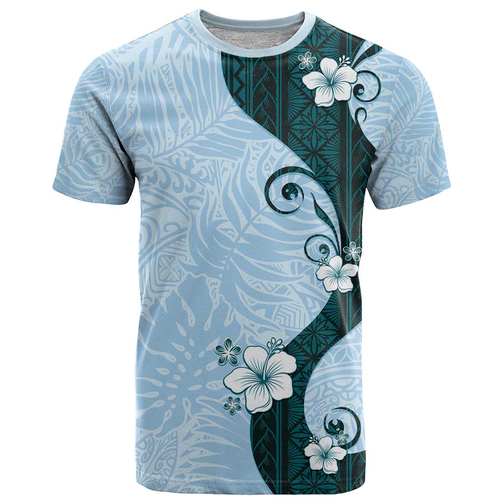 Polynesia Hibiscus T Shirt Sky Blue Curve Motif - Polynesian Pride