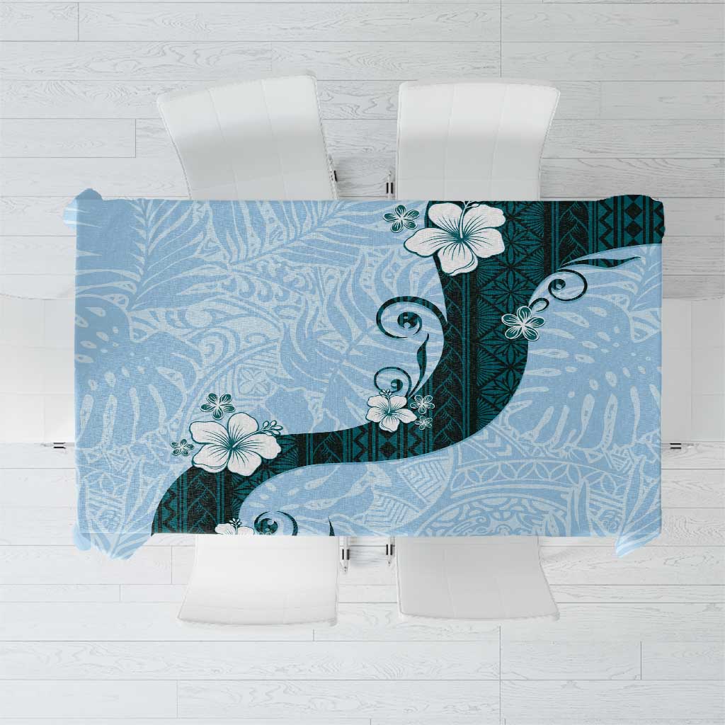 Polynesia Hibiscus Tablecloth Sky Blue Curve Motif - Polynesian Pride