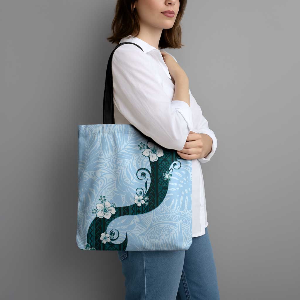 Polynesia Hibiscus Tote Bag Sky Blue Curve Motif - Polynesian Pride
