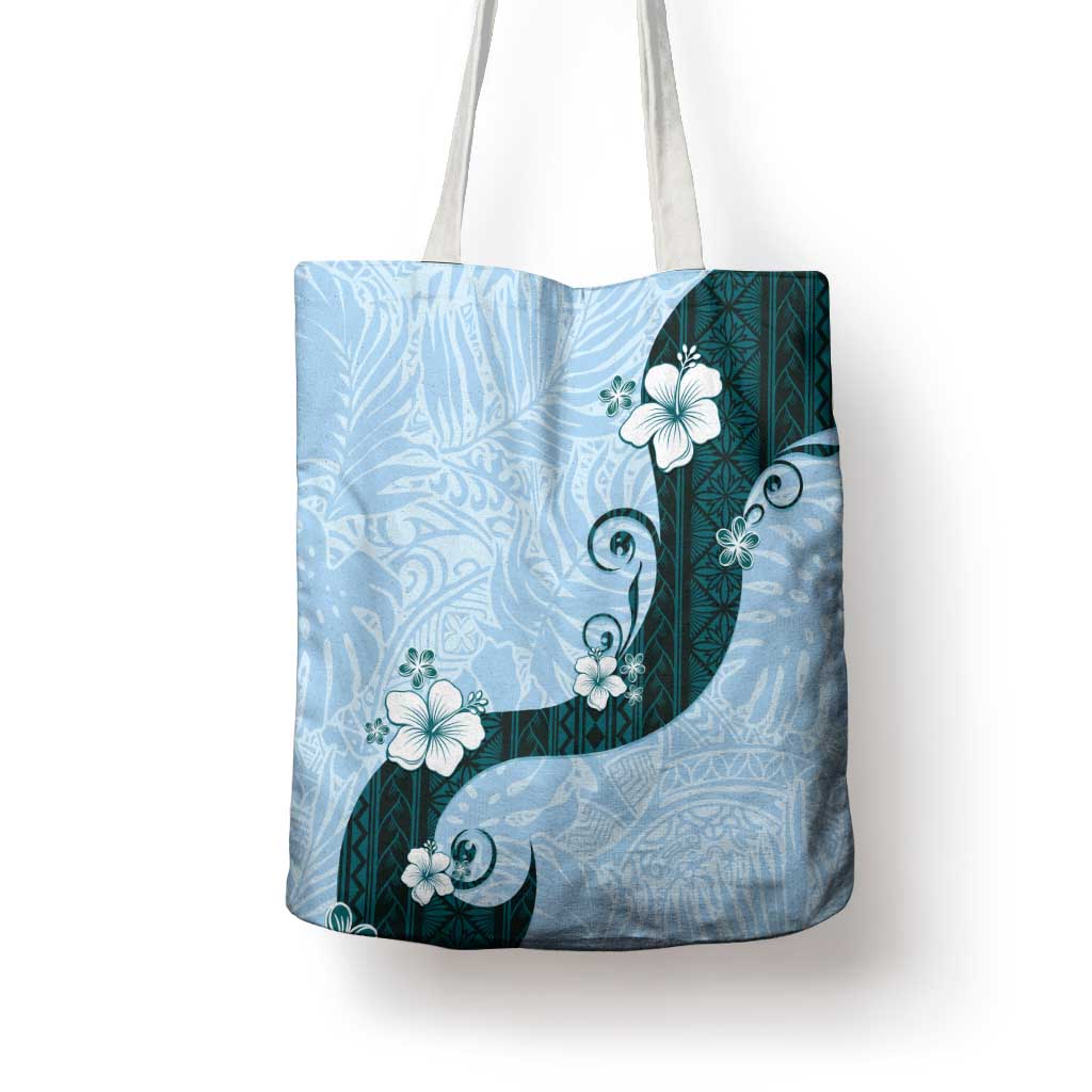 Polynesia Hibiscus Tote Bag Sky Blue Curve Motif - Polynesian Pride