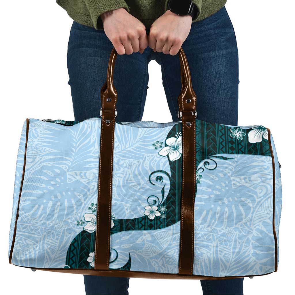 Polynesia Hibiscus Travel Bag Sky Blue Curve Motif - Polynesian Pride