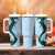 Polynesia Hibiscus Tumbler With Handle Sky Blue Curve Motif - Polynesian Pride
