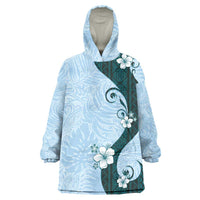 Polynesia Hibiscus Wearable Blanket Hoodie Sky Blue Curve Motif - Polynesian Pride