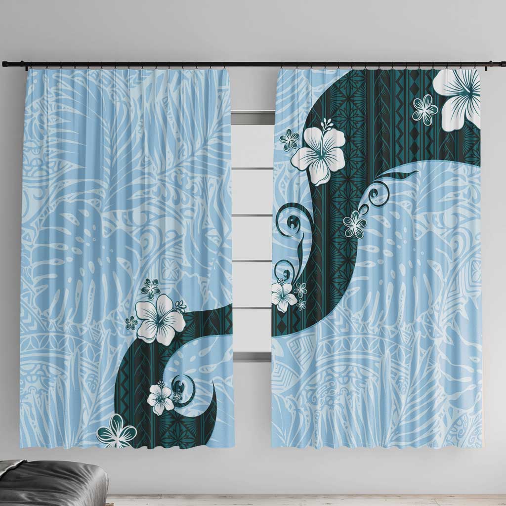 Polynesia Hibiscus Window Curtain Sky Blue Curve Motif - Polynesian Pride