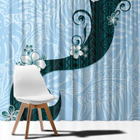 Polynesia Hibiscus Window Curtain Sky Blue Curve Motif - Polynesian Pride