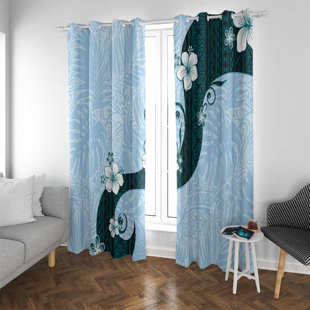 Polynesia Hibiscus Window Curtain Sky Blue Curve Motif - Polynesian Pride