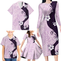 Polynesia Hibiscus Family Matching Long Sleeve Bodycon Dress and Hawaiian Shirt Thistle Curve Motif - Polynesian Pride