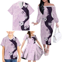 Polynesia Hibiscus Family Matching Off The Shoulder Long Sleeve Dress and Hawaiian Shirt Thistle Curve Motif - Polynesian Pride