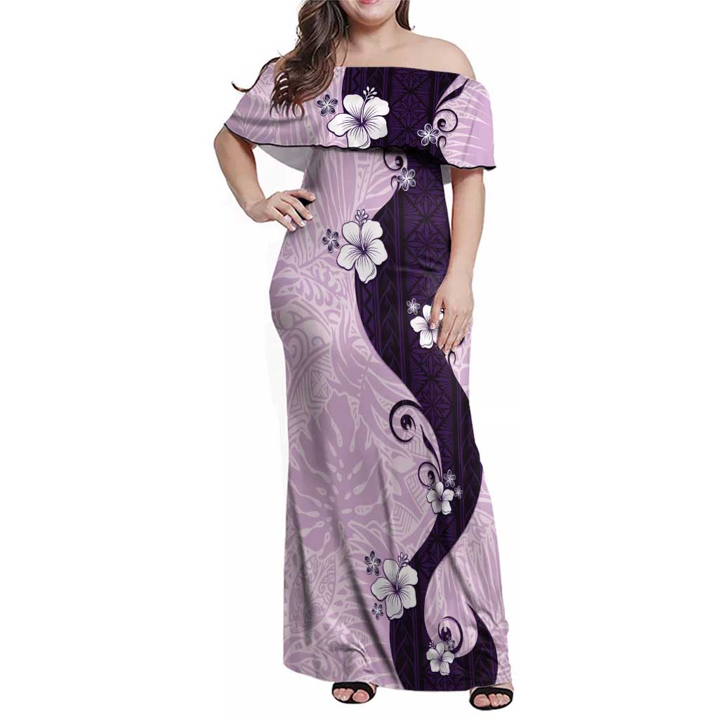 Polynesia Hibiscus Family Matching Off Shoulder Maxi Dress and Hawaiian Shirt Thistle Curve Motif - Polynesian Pride