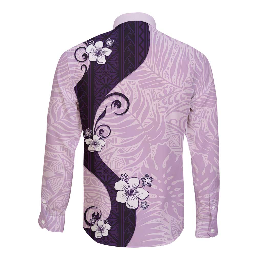 Polynesia Hibiscus Long Sleeve Button Shirt Thistle Curve Motif - Polynesian Pride