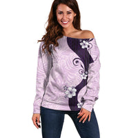 Polynesia Hibiscus Off Shoulder Sweater Thistle Curve Motif - Polynesian Pride