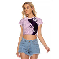 Polynesia Hibiscus Raglan Cropped T Shirt Thistle Curve Motif LT05 Female Purple - Polynesian Pride