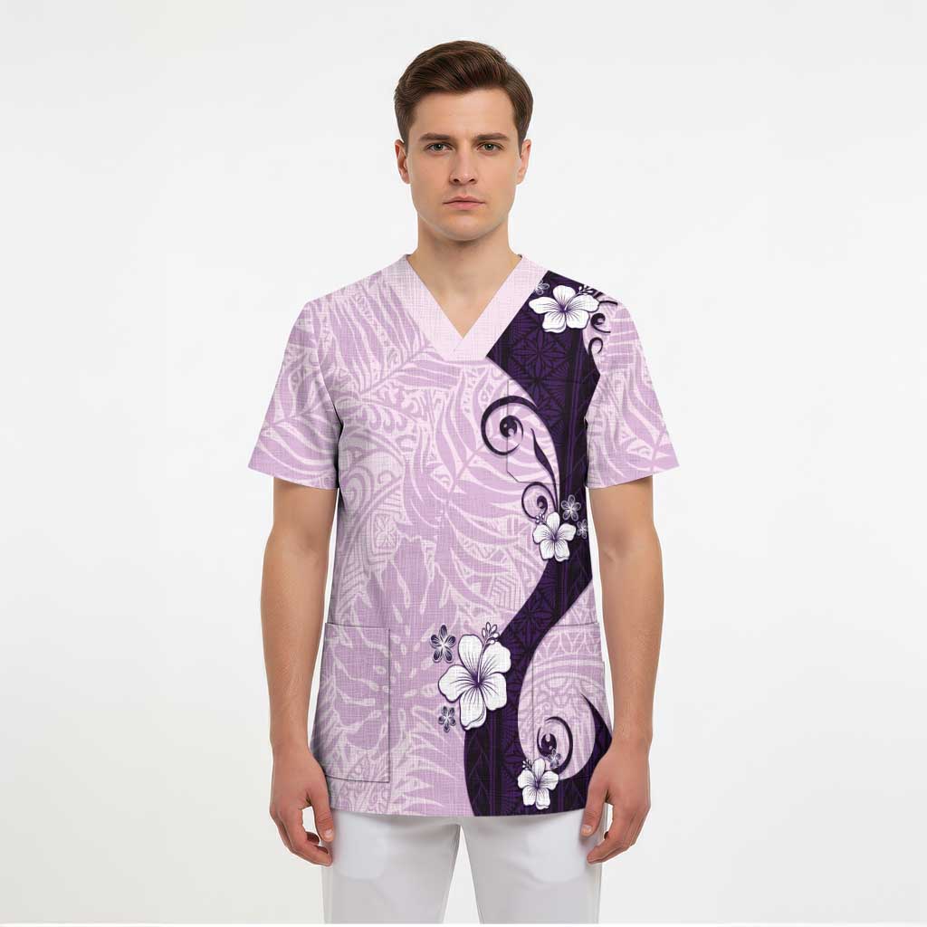 Polynesia Hibiscus Scrub Top Thistle Curve Motif - Polynesian Pride