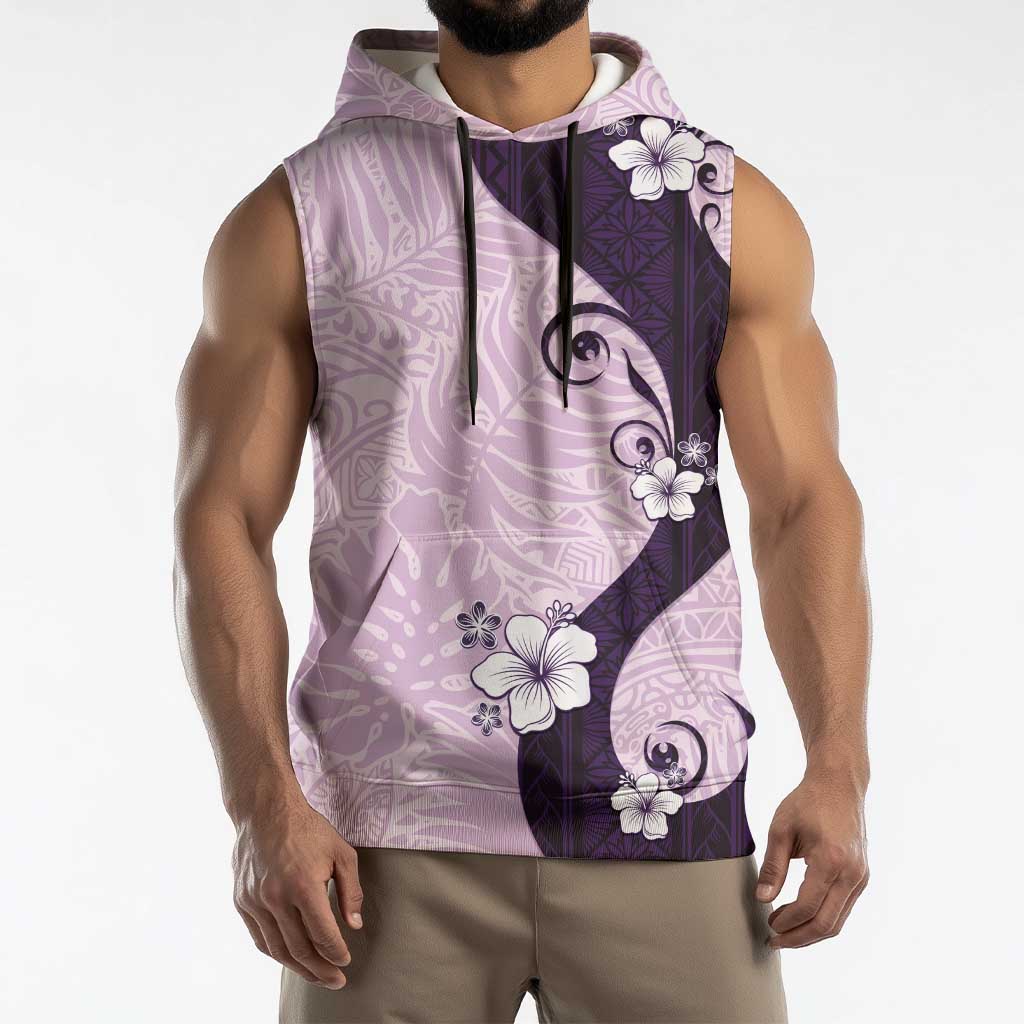 Polynesia Hibiscus Sleeveless Hoodie Thistle Curve Motif - Polynesian Pride