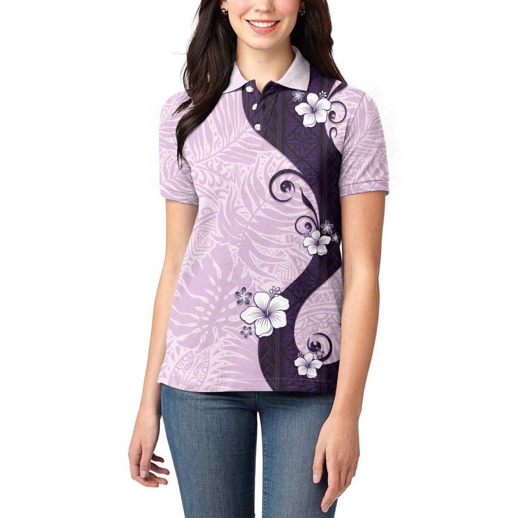 Polynesia Hibiscus Women Polo Shirt Thistle Curve Motif - Polynesian Pride