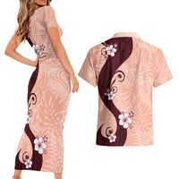 Polynesia Hibiscus Couples Matching Short Sleeve Bodycon Dress and Hawaiian Shirt Rose Bud Curve Motif - Polynesian Pride