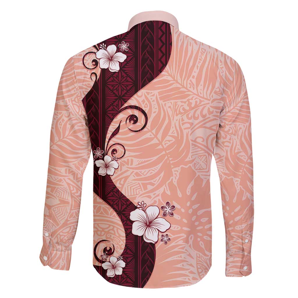 Polynesia Hibiscus Family Matching Long Sleeve Bodycon Dress and Hawaiian Shirt Rose Bud Curve Motif - Polynesian Pride