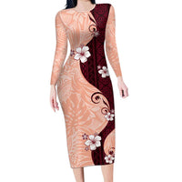 Polynesia Hibiscus Family Matching Long Sleeve Bodycon Dress and Hawaiian Shirt Rose Bud Curve Motif - Polynesian Pride