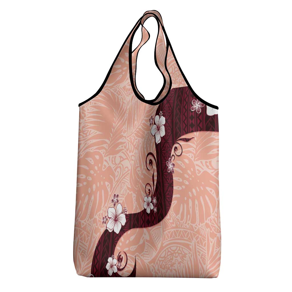Polynesia Hibiscus Grocery Bag Rose Bud Curve Motif - Polynesian Pride