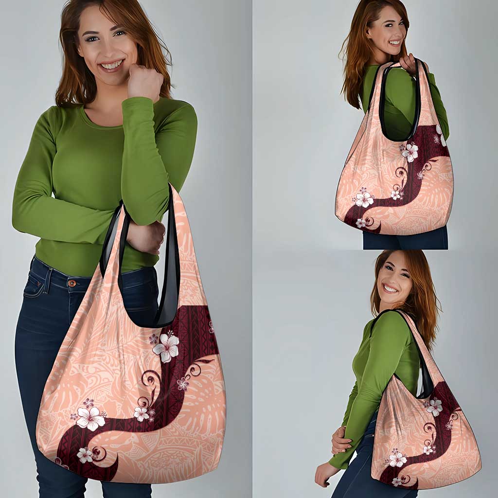 Polynesia Hibiscus Grocery Bag Rose Bud Curve Motif - Polynesian Pride