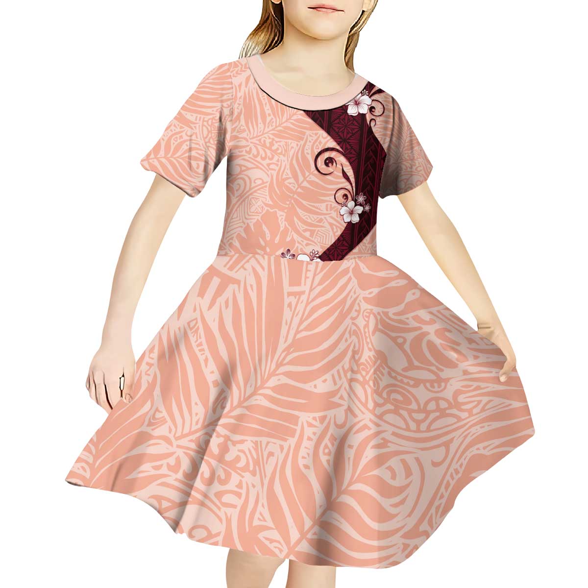 Polynesia Hibiscus Kid Short Sleeve Dress Rose Bud Curve Motif - Polynesian Pride