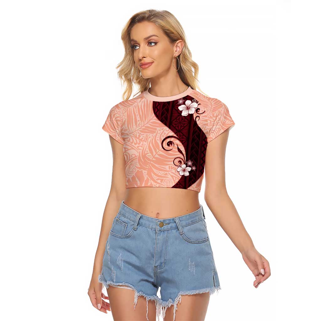 Polynesia Hibiscus Raglan Cropped T Shirt Rose Bud Curve Motif - Polynesian Pride
