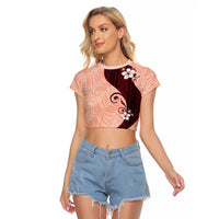 Polynesia Hibiscus Raglan Cropped T Shirt Rose Bud Curve Motif - Polynesian Pride