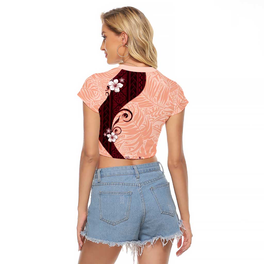 Polynesia Hibiscus Raglan Cropped T Shirt Rose Bud Curve Motif - Polynesian Pride