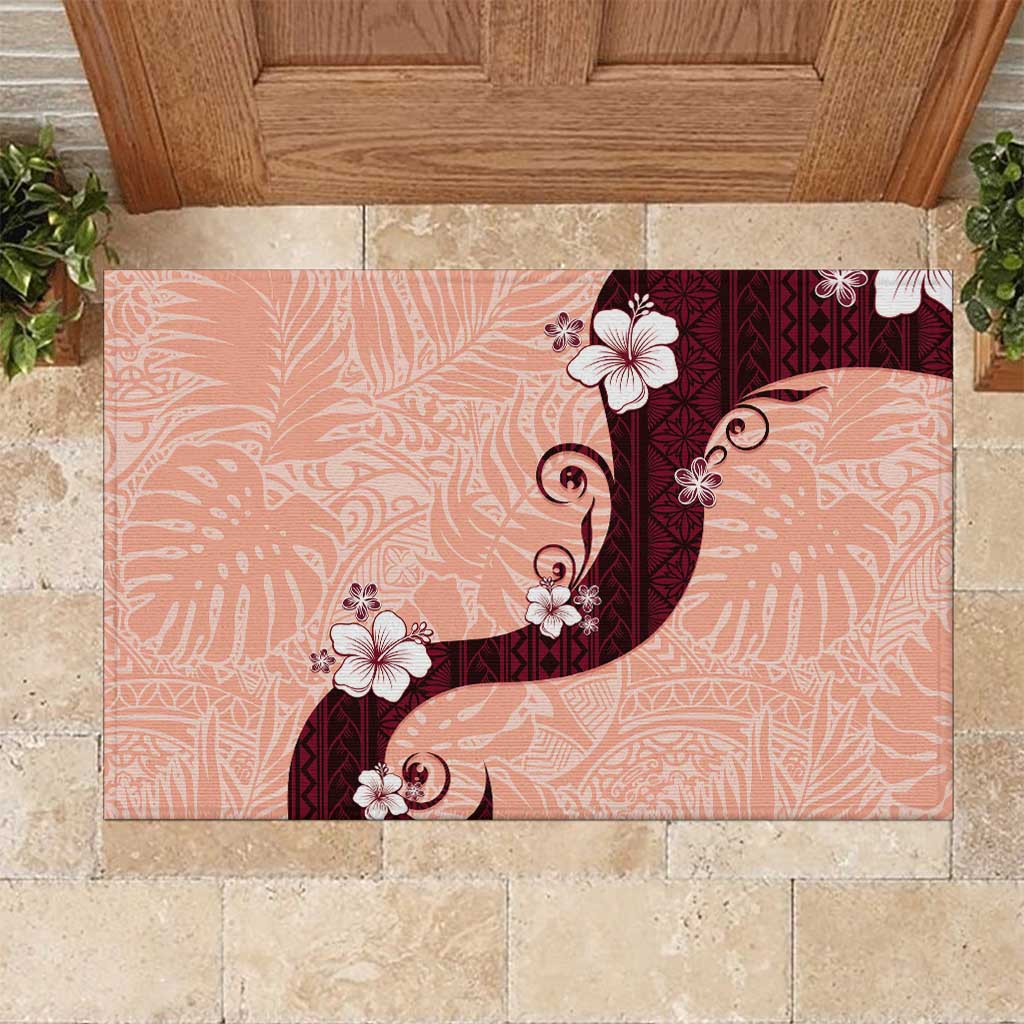 Polynesia Hibiscus Rubber Doormat Rose Bud Curve Motif - Polynesian Pride