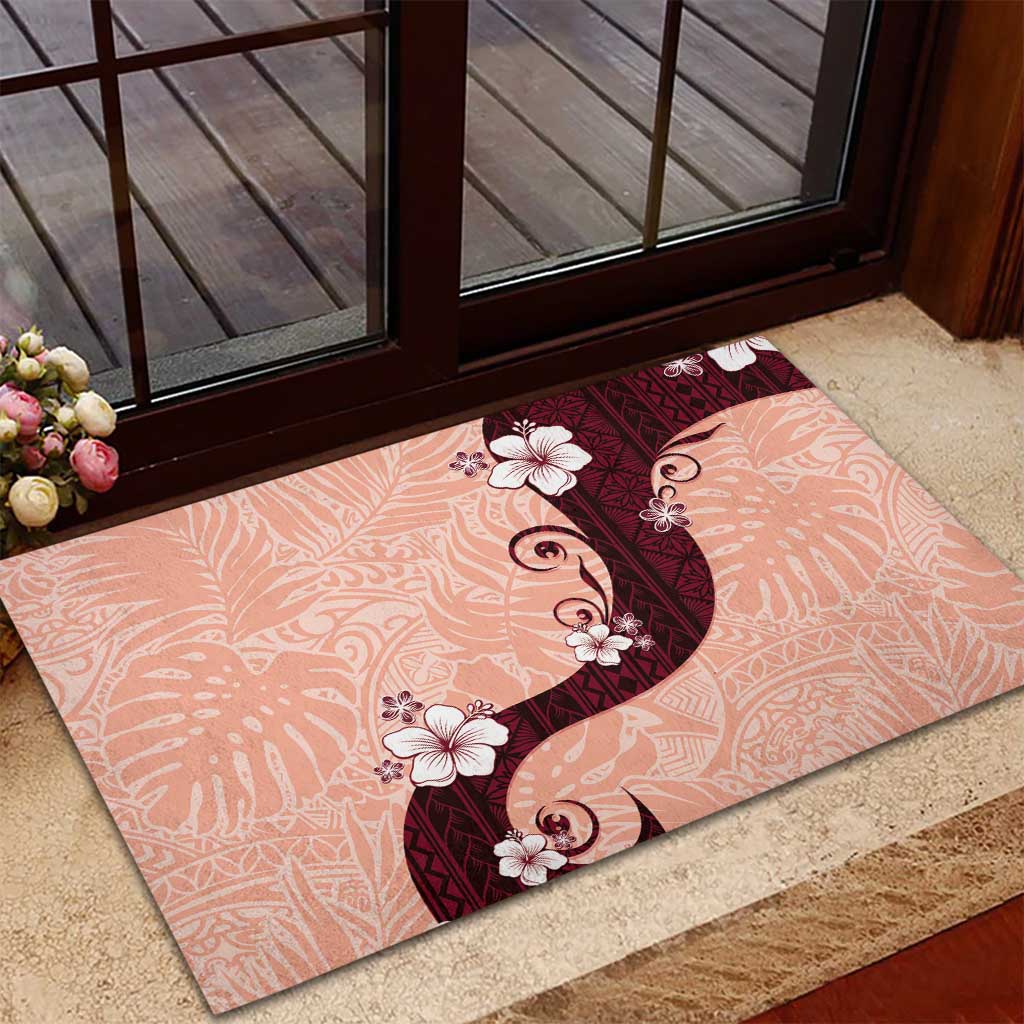 Polynesia Hibiscus Rubber Doormat Rose Bud Curve Motif - Polynesian Pride