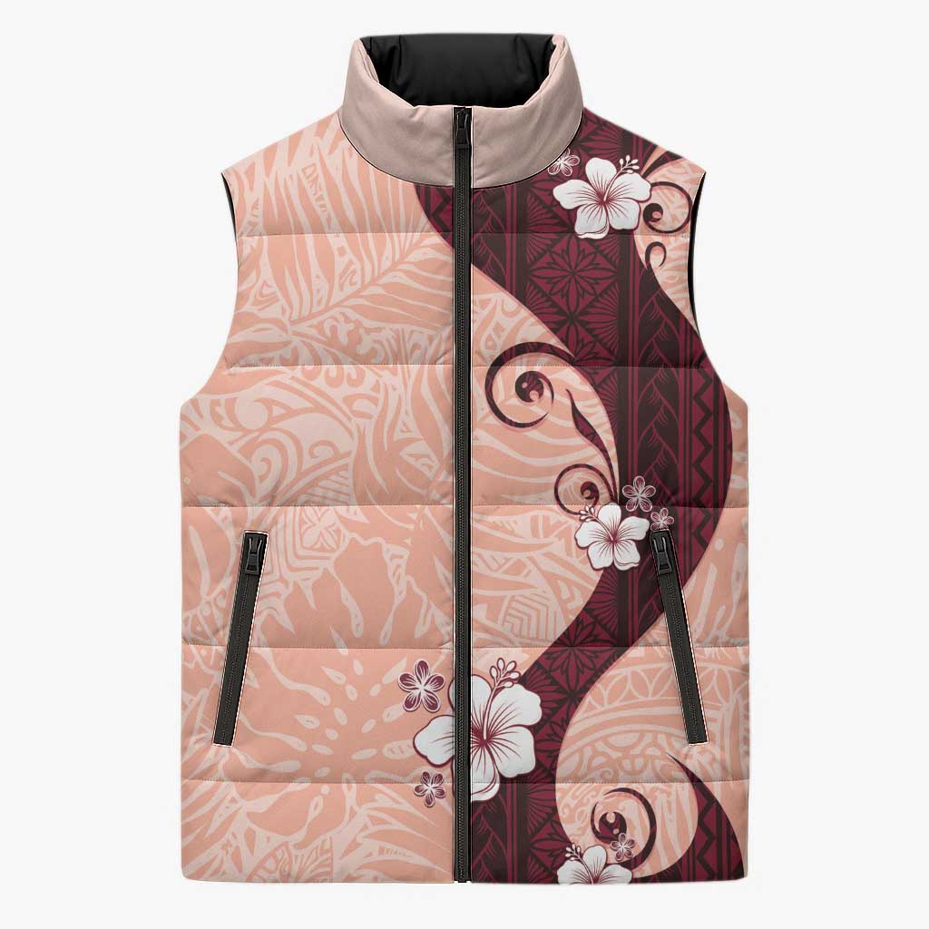 Polynesia Hibiscus Sleeveless Puffer Jacket Rose Bud Curve Motif - Polynesian Pride