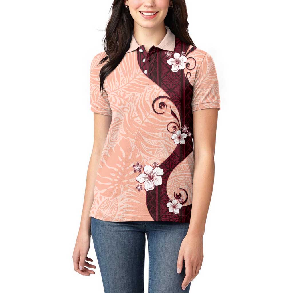 Polynesia Hibiscus Women Polo Shirt Rose Bud Curve Motif - Polynesian Pride