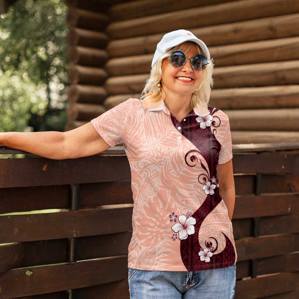 Polynesia Hibiscus Women Polo Shirt Rose Bud Curve Motif - Polynesian Pride