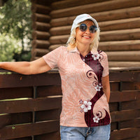 Polynesia Hibiscus Women Polo Shirt Rose Bud Curve Motif - Polynesian Pride